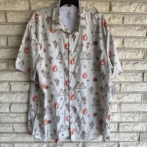 Buc-ees Hawaiian Shirt Mens 3XL Beige Desert Print Rodeo Cactus Camp Stretch NWT